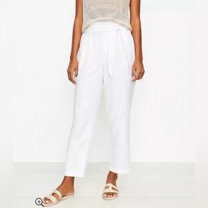 LOFT womens Medium Petite Paperbag Pull On Pants Linen Blend white